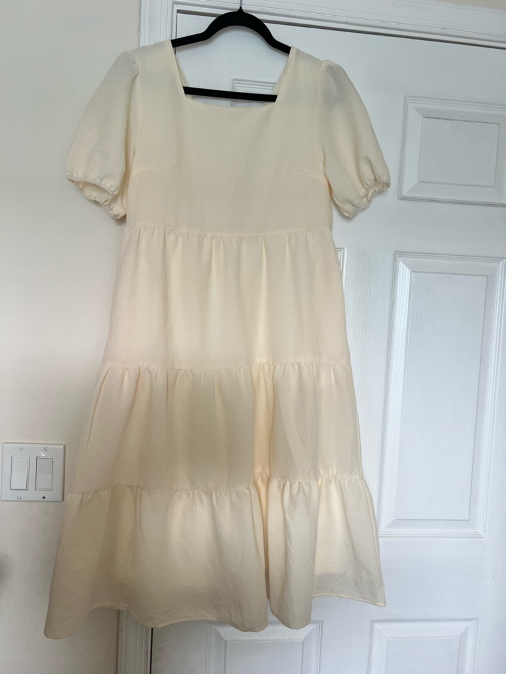 Midi Dress in Cream - Square Neck & Puff Sleeves